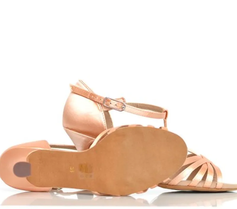 Dame Dansebutikken Brudesko|Salsasko Damer-Anna Kern flesh satin dansesko med t- rem