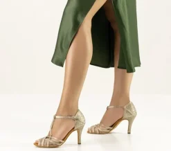 Dame Dansebutikken Brudesko|Salsasko Damer-Anna Kern flot guld glimmer dansesko