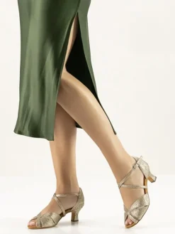 Dame Dansebutikken Brudesko|Salsasko Damer-Anna Kern guld glimmer dansesko med 5 cm hæl