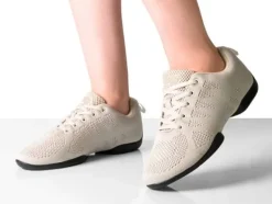 Dame Dansebutikken Salsasko Damer|Swingsko Damer-Beige dansesneaker i åndbar strik til damer - Suny