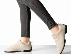 Dame Dansebutikken Salsasko Damer|Swingsko Damer-Beige dansesneaker i åndbar strik til damer - Suny