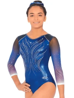 Dansebutikken Dragter Piger-Blålig gymnastikdragt 3/4 lange ærmer og sten til piger