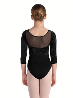 Børn Dansebutikken Balletdragter Børn-Bloch halvlang ærmet dragt i sort med mesh og velour