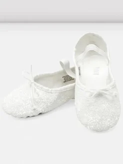 Dansebutikken Balletsko Bløde-Bloch hvid skind glimmer balletsko