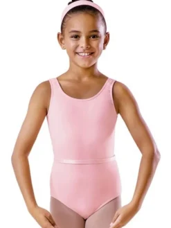 Børn Dansebutikken Dragter Piger|Balletdragter Børn-Bloch mørk rosa dragt m. bælte u. ærme til piger