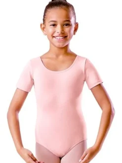 Børn Dansebutikken Dragter Piger|Balletdragter Børn-Bloch mørk rosa dragt m.kort ærme til piger