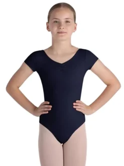 Børn Dansebutikken Balletdragter Børn-Bloch navy klassisk dragt m. korte ærmer og rynk til piger