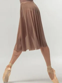 Dame Dansebutikken Skørter Til Skøjteløb|Ballet Underdele Damer-Brunt langt pull on mesh skørt fra Mara Dancewear