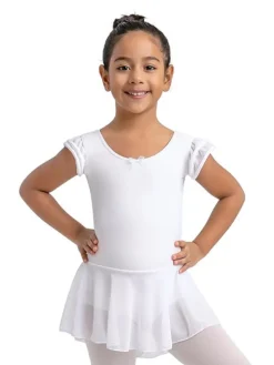 Børn Dansebutikken Gymnastikkjole Piger|Balletkjole Piger-Capezio hvid dragt m. skørt og chiffon ærmer