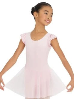 Børn Dansebutikken Gymnastikkjole Piger|Balletkjole Piger-Capezio rosa dragt m.skørt og puf ærmer til piger