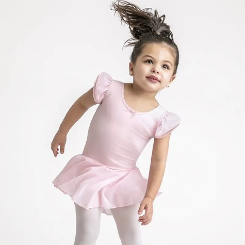 Børn Dansebutikken Gymnastikkjole Piger|Balletkjole Piger-Capezio rosa dragt m.skørt og puf ærmer til piger