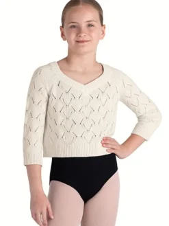 Børn Dansebutikken Ballet Underdele Børn-Cremefarvet striktrøje i bomuld til piger Bloch