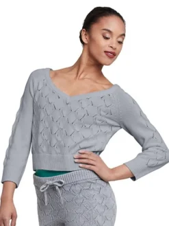 Dame Dansebutikken Dragter Damer-Cropped strik fra Bloch - grå