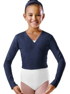 Børn Dansebutikken Ballet Toppe Børn-Cross-over marineblå overdel til piger Bloch