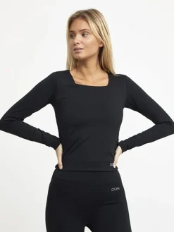 Dame Dansebutikken Pilates Overdele|Yogabluser-Drop of Mindfulness Carmen langærmet bluse i mat sort