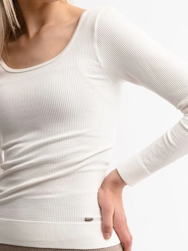 Dame Dansebutikken Pilates Overdele|Yogabluser-Drop of Mindfulness Jessy hvid seamless rib bluse