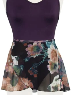 Dame Dansebutikken Ballet Underdele Damer-Flot sort balletskørt med blomster fra balletrosa