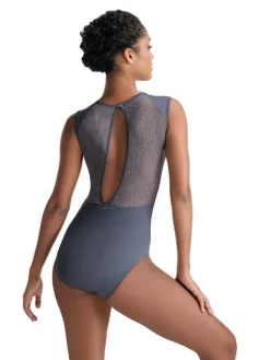 Dame Dansebutikken Balletdragter Damer|Dansebody Damer-Grå dragt m. blonde og flot ryg fra ballet Rosa