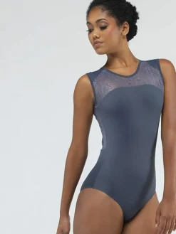 Dame Dansebutikken Balletdragter Damer|Dansebody Damer-Grå dragt m. blonde og flot ryg fra ballet Rosa