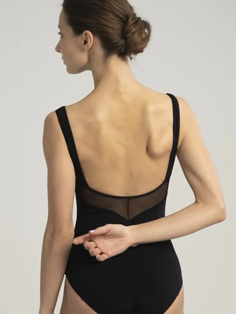 Dame Dansebutikken Balletdragter Damer-Grishko dragt i sort med rynk, mesh og prinsesse sømme