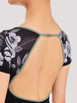 Dame Dansebutikken Balletdragter Damer-Grishko dragt i sort med korte ærmer og grafisk print