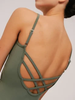 Dame Dansebutikken Balletdragter Damer-Grishko olivengrøn dragt med mesh udskæringer