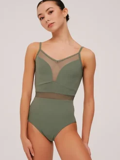 Dame Dansebutikken Balletdragter Damer-Grishko olivengrøn dragt med mesh udskæringer