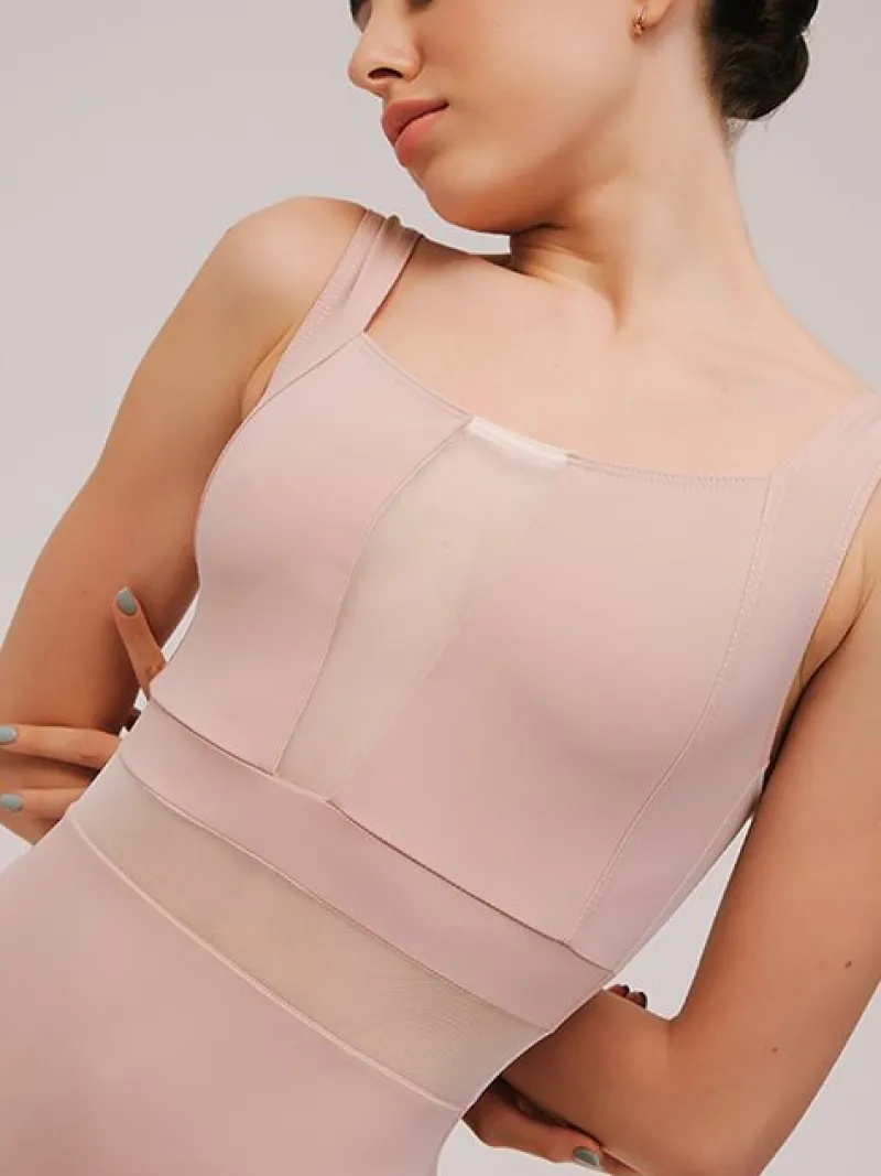 Dame Dansebutikken Balletdragter Damer-Grishko tank dragt i tea rosa med mesh udskæringer