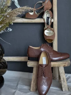 Dansebutikken Tangosko Herrer|Salsasko Herrer-Herre dansesko cognac farvet skind Werner Kern