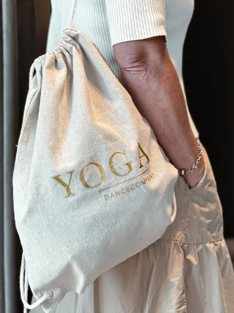 Dansebutikken Tasker Til Yoga-Hør rygsæk/mulepose med guld YOGA skrift