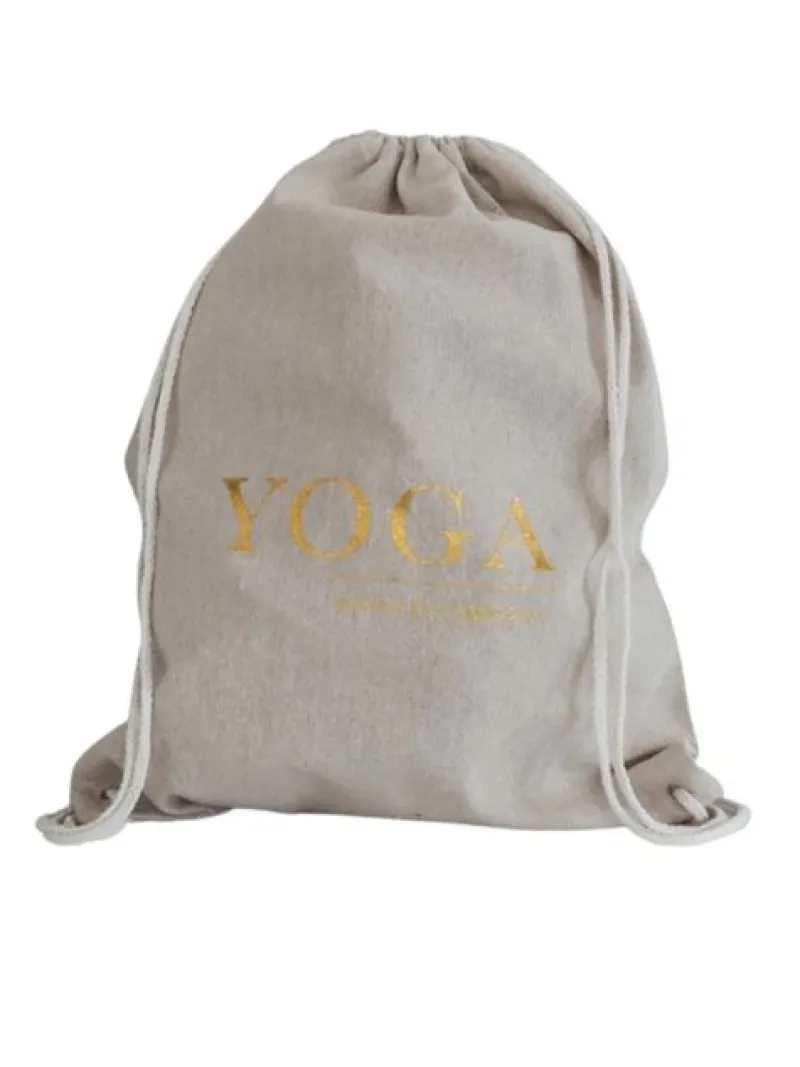 Dansebutikken Tasker Til Yoga-Hør rygsæk/mulepose med guld YOGA skrift