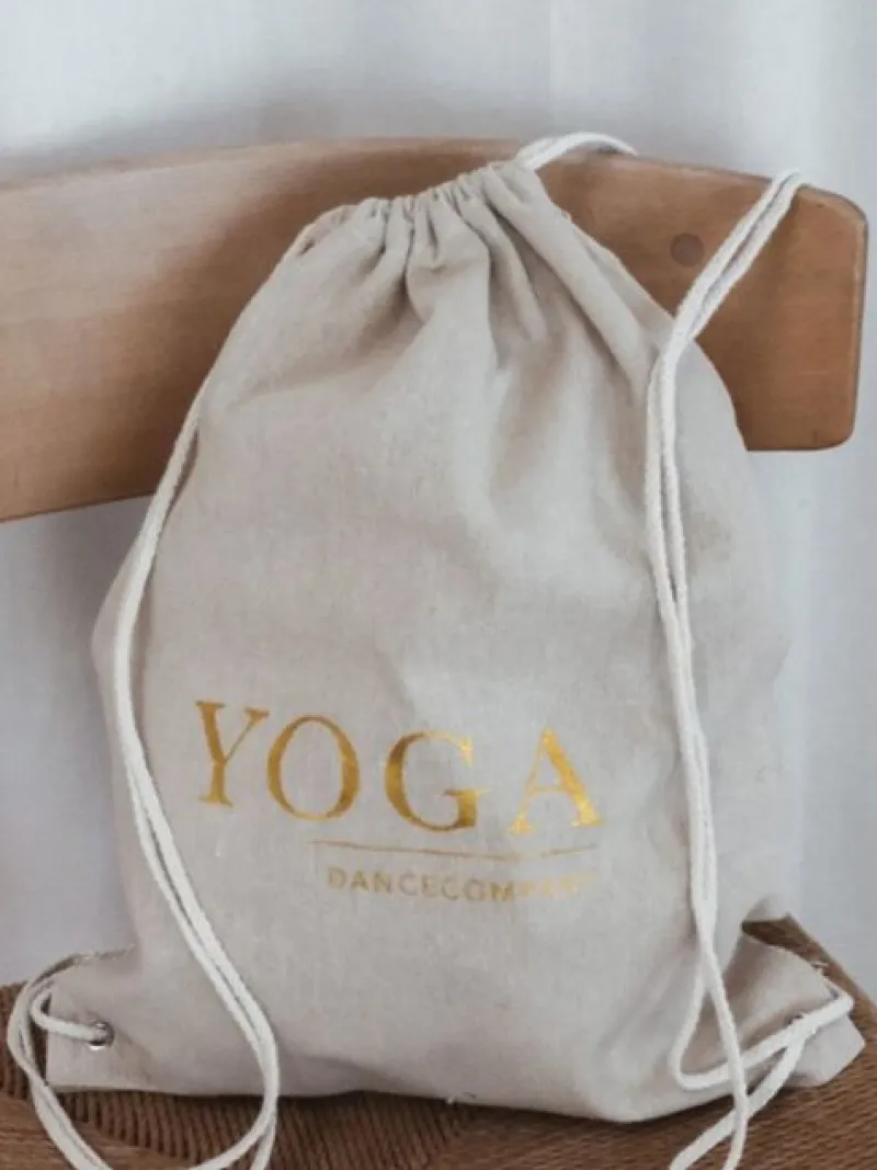 Dansebutikken Tasker Til Yoga-Hør rygsæk/mulepose med guld YOGA skrift