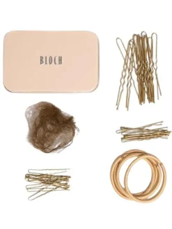 Dansebutikken Gymnastik Hårtilbehør|Hårtilbehør Til Ballet-Hårkit lysbrun i metalkasse fra BLOCH