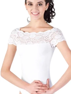 Dame Dansebutikken Balletdragter Damer|Dansebody Damer-Hvid dragt med blonde foroven So Danca