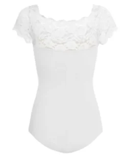 Dame Dansebutikken Balletdragter Damer|Dansebody Damer-Hvid dragt med blonde foroven So Danca