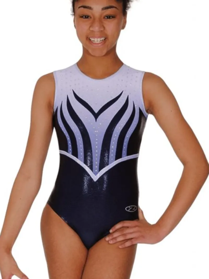 Dansebutikken Dragter Piger-Hvid/sølv/blå ærmeløs gymnastikdragt til piger