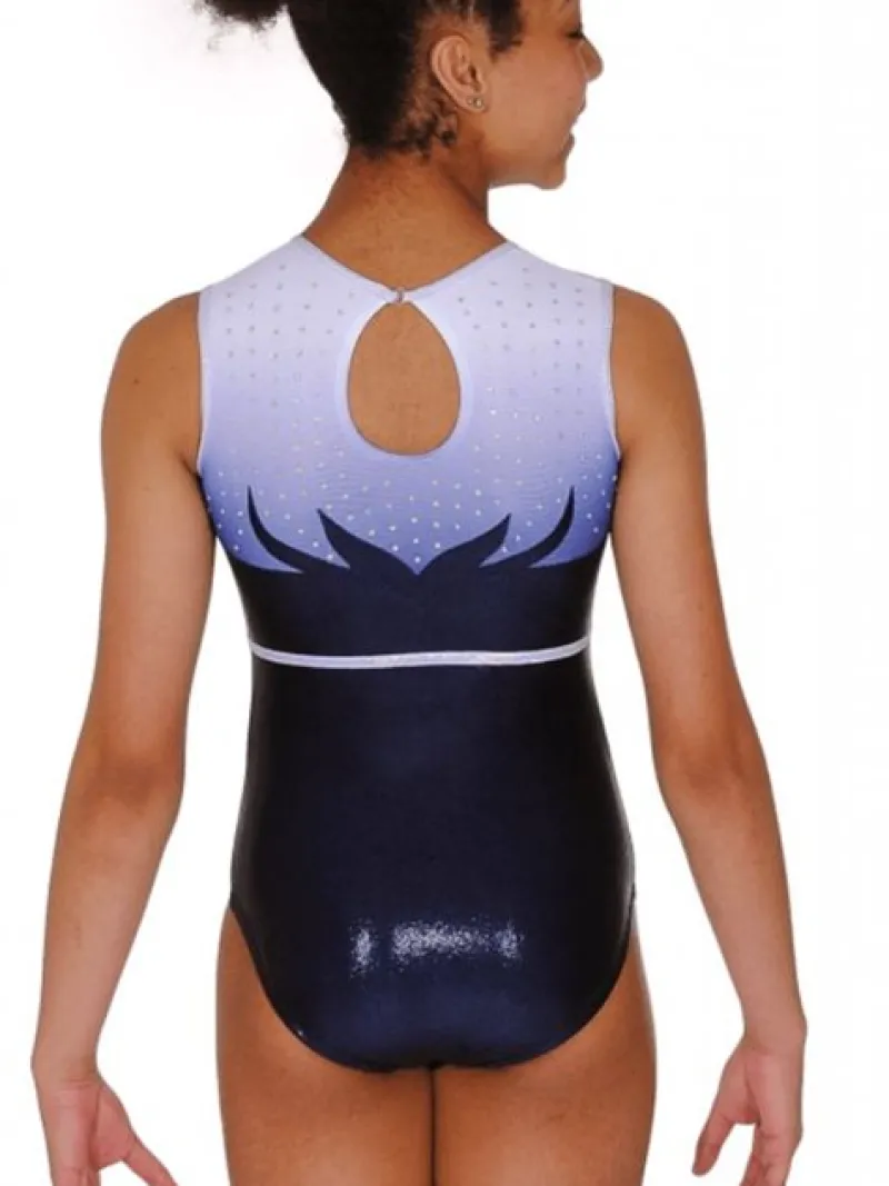 Dansebutikken Dragter Piger-Hvid/sølv/blå ærmeløs gymnastikdragt til piger