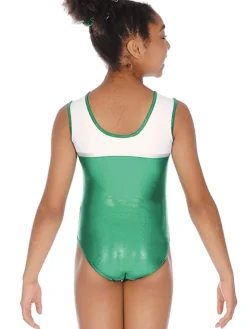 Dansebutikken Dragter Piger-Hvid/sølv/grøn ærmeløs gymnastikdragt til piger