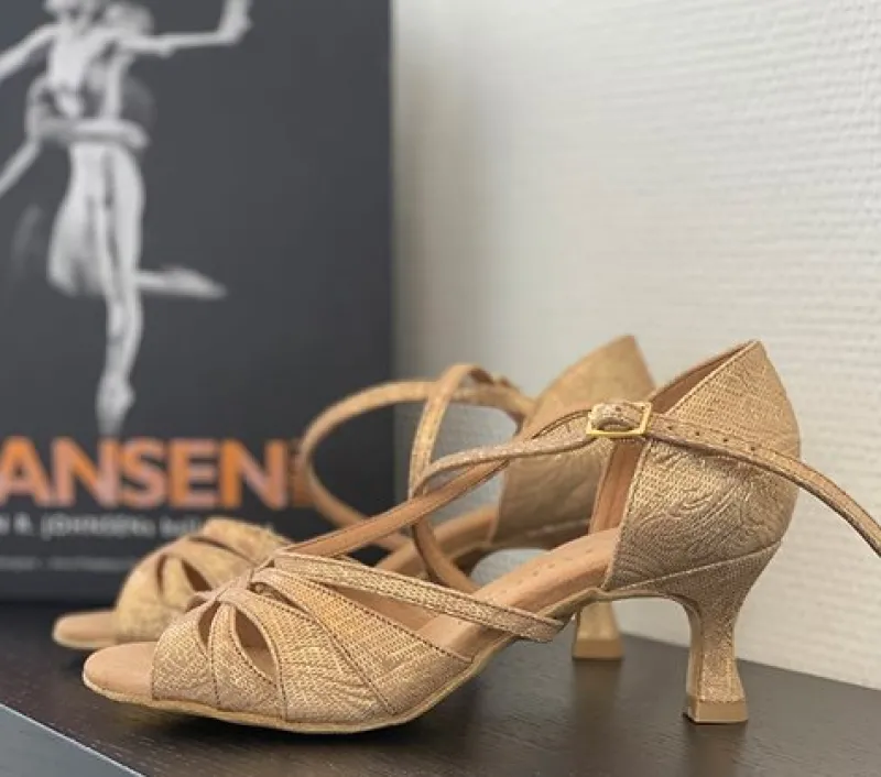 Dame Dansebutikken Brudesko|Salsasko Damer-Lys guld brokade dansesko 5 cm hæl Rummos