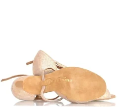 Dame Dansebutikken Brudesko|Salsasko Damer-Lys guld brokade dansesko 5 cm hæl Rummos