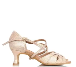 Dame Dansebutikken Brudesko|Salsasko Damer-Lys guld brokade dansesko 5 cm hæl Rummos