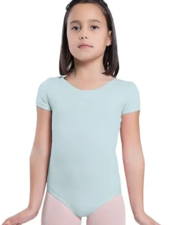 Børn Dansebutikken Dragter Piger|Balletdragter Børn-Lyseblå dragt pige m.kort ærme ballet/gymnastik