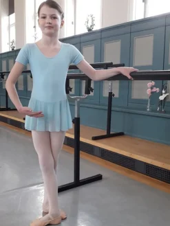 Dame Dansebutikken Dragter Damer|Balletkjole Piger-Lyseblå dragt med påsyet chiffon skørt Ballet Rosa