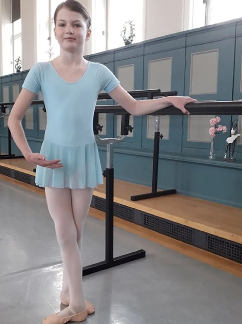 Dame Dansebutikken Dragter Damer|Balletkjole Piger-Lyseblå dragt med påsyet chiffon skørt Ballet Rosa