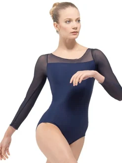 Børn Dansebutikken Dragter Til Skøjteløb|Balletdragter Børn-Marineblå dragt med lange mesh ærmer Ballet Rosa