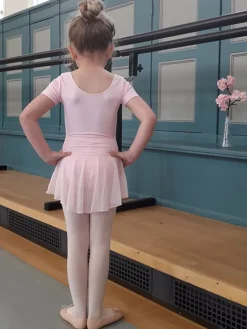Børn Dansebutikken Gymnastikkjole Piger|Balletkjole Piger-Mørk rosa dragt med påsyet chiffon skørt Ballet Rosa