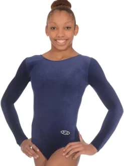 Dansebutikken Dragter Piger-Mørkeblå velour gymnastikdragt piger The zone