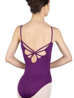 Dame Dansebutikken Balletdragter Damer-Mørkelilla dragt med strop design på ryggen fra BalletRosa