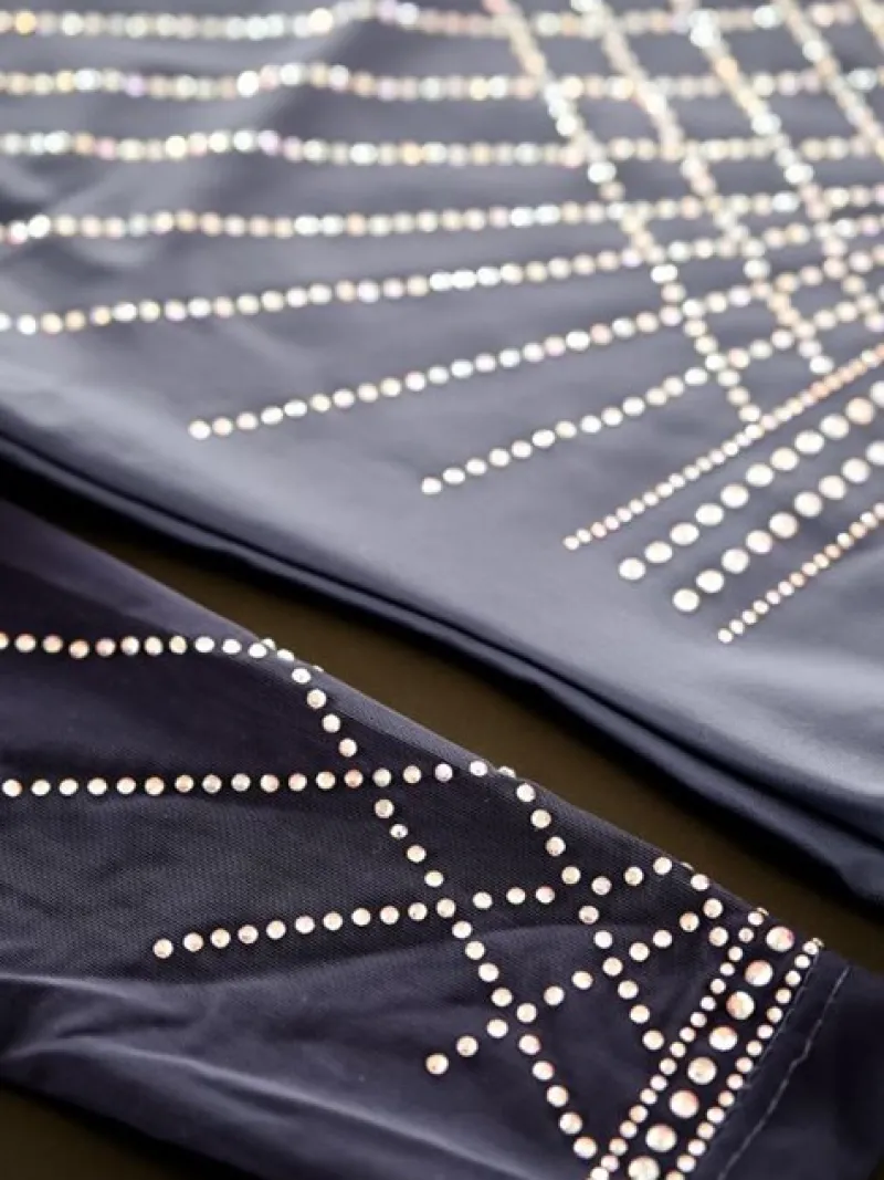 Dansebutikken Dragter Piger-Navy gymnastikdragt med mesh ærmer og sten piger The zone