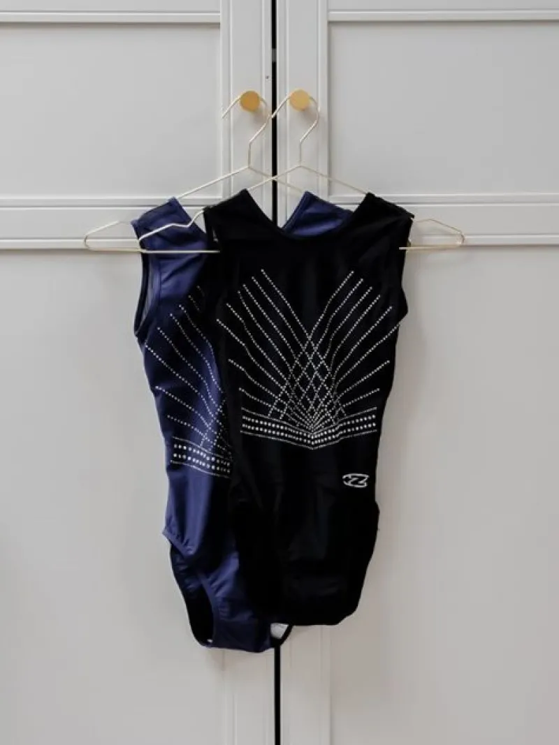 Dansebutikken Dragter Piger-Navy gymnastikdragt med mesh ryg og sten piger The zone